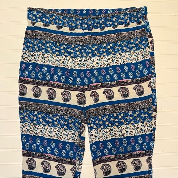 American Eagle Outfitters Blue & White Paisley Floral Boho Pull On Pants Size L - Picture 3 of 11